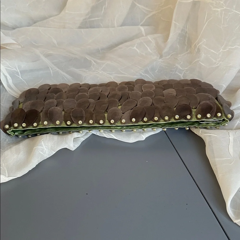 Genuine Capiz shells clutch purse olive green